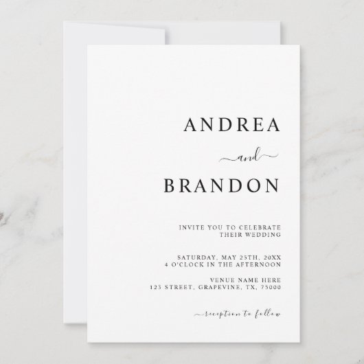 Modernes Minimalistisches Schlichtes Weiß auf eine Einladung (Vorderseite)