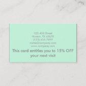 modernes Minimalistisches Schönheitssalon Minze gr Visitenkarte (Rückseite)