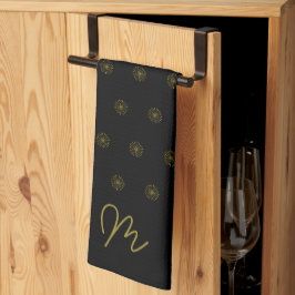 Modernes Minimalistisches Schwarz-Gold-Monogramm Geschirrtuch