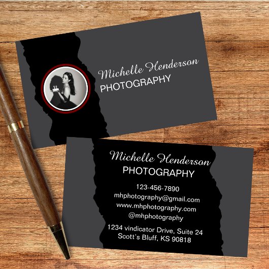 Modernes Minimalistisches Schwarz & Grau 1 Foto Visitenkarte