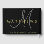 Modernes Minimalistisches Schwarz-Grau-Monogramm-H Gästebuch (Rückseite)