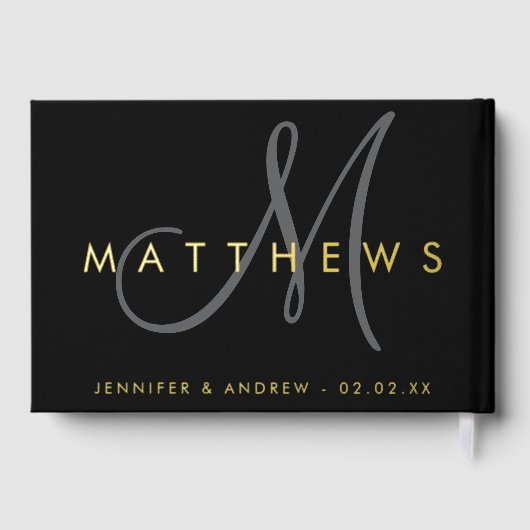 Modernes Minimalistisches Schwarz-Grau-Monogramm-H Gästebuch (Rückseite)
