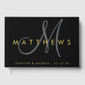 Modernes Minimalistisches Schwarz-Grau-Monogramm-H Gästebuch (Vorderseite)