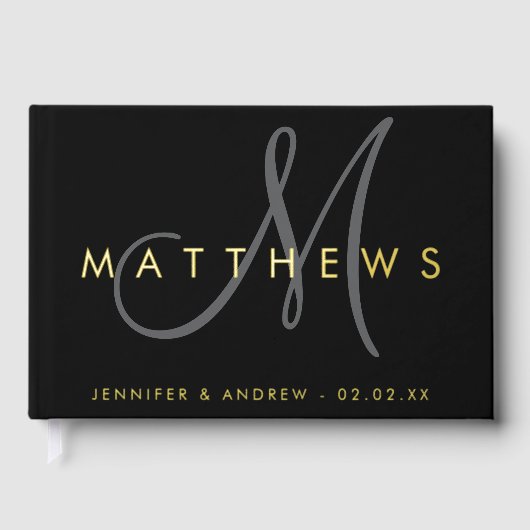 Modernes Minimalistisches Schwarz-Grau-Monogramm-H Gästebuch (Vorderseite)