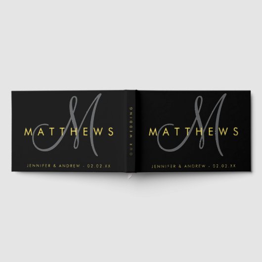 Modernes Minimalistisches Schwarz-Grau-Monogramm-H Gästebuch (Voll)