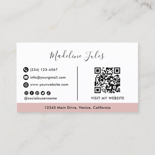 Modernes Minimalistisches Schwarz-Pink-Script-Gesc Visitenkarte (Rückseite)