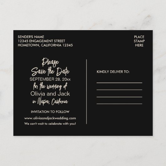 Modernes Minimalistisches Schwarz und Creme Save t Postkarte (Rückseite)