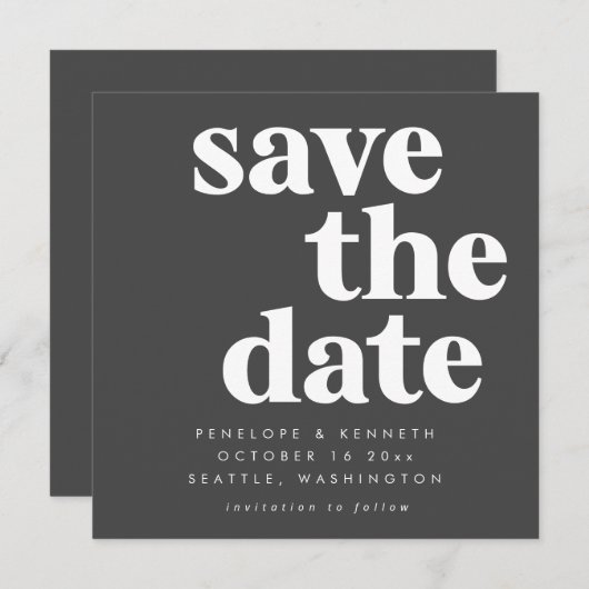 Modernes Minimalistisches Schwarz und Weiß, einfac Save The Date (Vorne/Hinten)