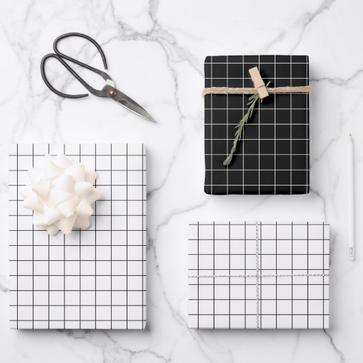 Modernes Minimalistisches Schwarz und Weiß Geschenkpapier Set (Vorderseite)