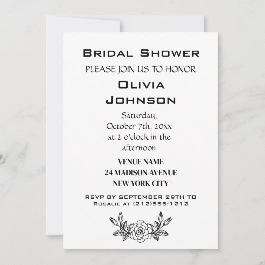 Modernes Minimalistisches Schwarz-Weiß-Brautparty Einladung (Vorderseite)