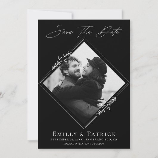 Modernes Minimalistisches Schwarz-Weiß-Foto Save The Date (Vorderseite)