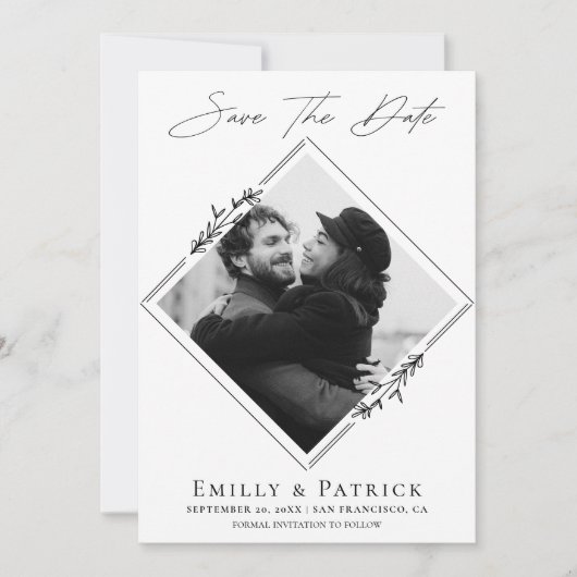 Modernes Minimalistisches Schwarz-Weiß-Foto Save The Date (Vorderseite)