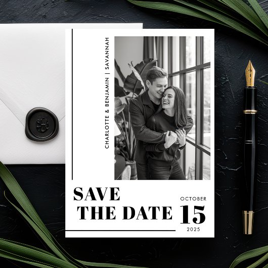 Modernes Minimalistisches Schwarz-Weiß-Foto Save The Date
