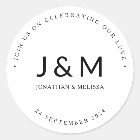 Modernes Minimalistisches Schwarz-Weiß-Hochzeitmon Runder Aufkleber (Vorderseite)