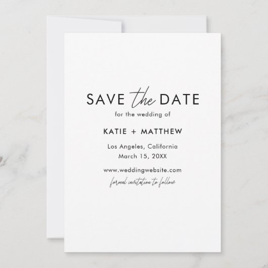 Modernes Minimalistisches Schwarz-Weiß-Hochzeitsse Save The Date (Rückseite)