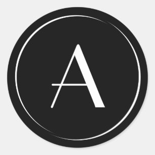 Modernes Minimalistisches Schwarz-weiß Letter Mono Runder Aufkleber