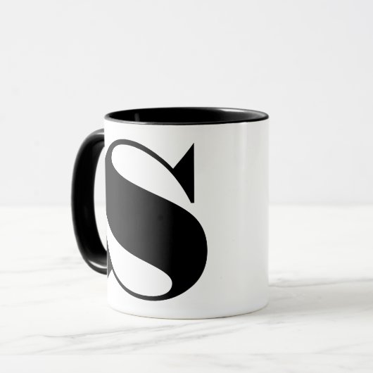 Modernes Minimalistisches Schwarz-Weiß-Monogramm Tasse (Vorderseite Links)