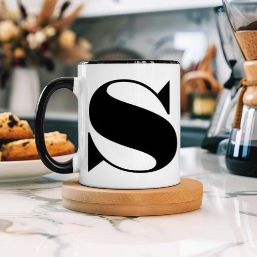 Modernes Minimalistisches Schwarz-Weiß-Monogramm Tasse