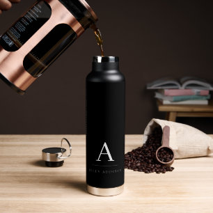Modernes minimalistisches Schwarz-Weiß-Monogramm Trinkflasche