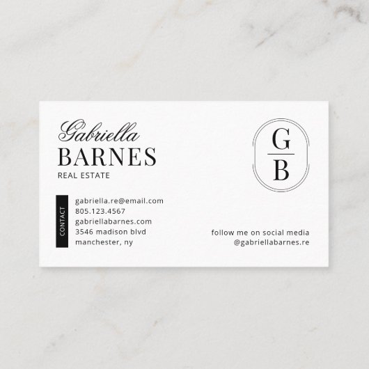 Modernes Minimalistisches Schwarz/Weiß Visitenkarte (Rückseite)