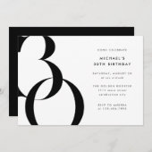 Modernes Minimalistisches Schwarz-weißes 30. Gebur Einladung (Vorne/Hinten)