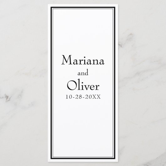 Modernes Minimalistisches Schwarz-weißes Hochzeitm Menükarte (Rückseite)