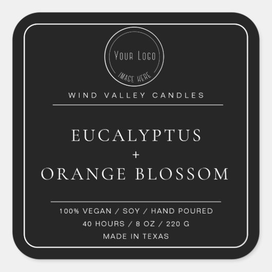 Modernes, minimalistisches Schwarz-weißes Logo-Ker Quadratischer Aufkleber (Vorderseite)