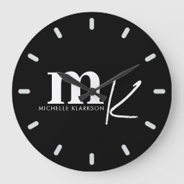 Modernes Minimalistisches Schwarz-weißes Monogramm Große Wanduhr