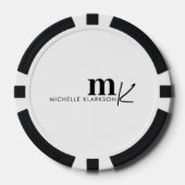 Modernes Minimalistisches Schwarz-weißes Monogramm Pokerchips (Vorderseite)