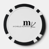 Modernes Minimalistisches Schwarz-weißes Monogramm Pokerchips (Rückseite)