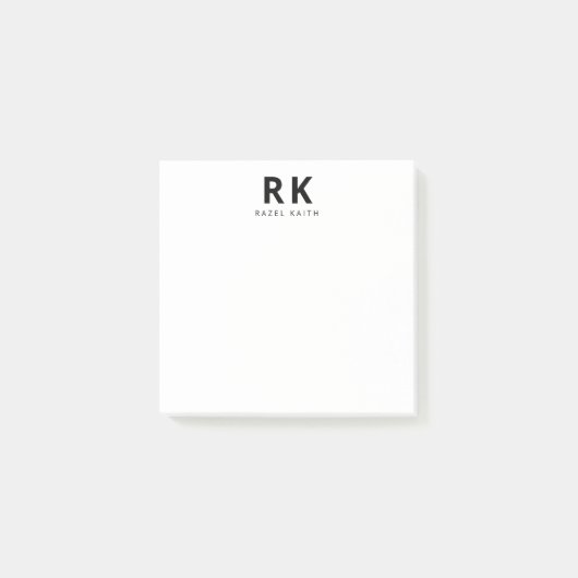 Modernes Minimalistisches Schwarz-Zwei-Monogramm Post-it Klebezettel (Vorderseite)