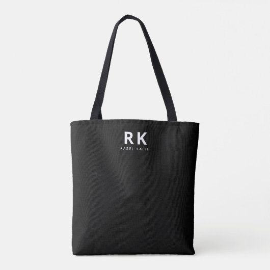 Modernes Minimalistisches Schwarz-Zwei-Monogramm Tasche (Rückseite)