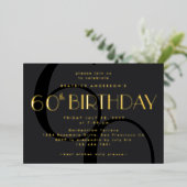 Modernes Minimalistisches Schwarzes 60. Geburtstag Folieneinladung (Stehend vorne)