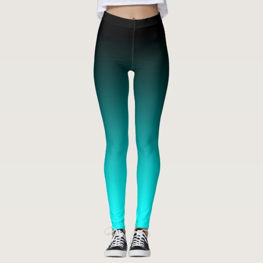 Modernes Minimalistisches Schwarzes Aqua Gradient Leggings (Vorderseite)