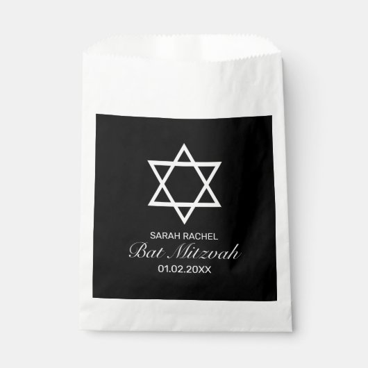 Modernes Minimalistisches Schwarzes Bar Bat Mitzva Geschenktütchen (Vorderseite)