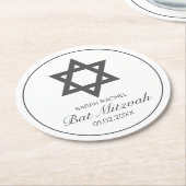 Modernes Minimalistisches Schwarzes Bar Bat Mitzva Runder Pappuntersetzer (Angewinkelt)