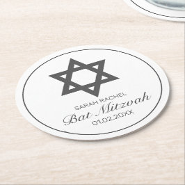 Modernes Minimalistisches Schwarzes Bar Bat Mitzva Runder Pappuntersetzer