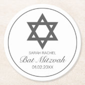 Modernes Minimalistisches Schwarzes Bar Bat Mitzva Runder Pappuntersetzer (Vorderseite)
