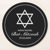 Modernes Minimalistisches Schwarzes Bar Bat Mitzva Runder Pappuntersetzer (Vorderseite)