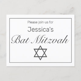 Modernes Minimalistisches Schwarzes Bat Mitzvah Ankündigungspostkarte