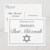 Modernes Minimalistisches Schwarzes Bat Mitzvah Ankündigungspostkarte (Vorne/Hinten)