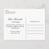 Modernes Minimalistisches Schwarzes Bat Mitzvah Ankündigungspostkarte (Rückseite)