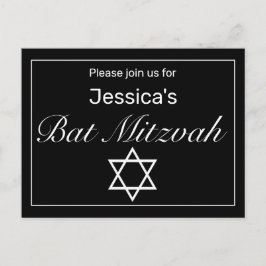 Modernes Minimalistisches Schwarzes Bat Mitzvah Ankündigungspostkarte