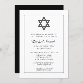 Modernes Minimalistisches Schwarzes Bat Mitzvah Einladung