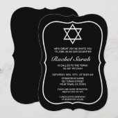 Modernes Minimalistisches Schwarzes Bat Mitzvah Einladung (Vorne/Hinten)