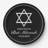 Modernes Minimalistisches Schwarzes Bat Mitzvah Pappteller (Vorderseite)