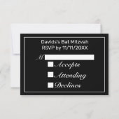 Modernes Minimalistisches Schwarzes Bat Mitzvah RSVP Karte (Rückseite)