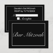Modernes Minimalistisches Schwarzes Bat Mitzvah RSVP Karte (Vorne/Hinten)