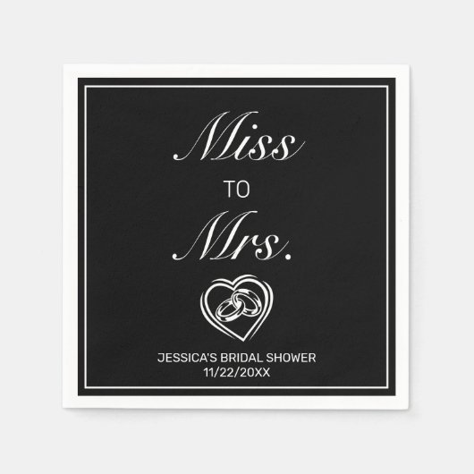 Modernes Minimalistisches Schwarzes Brautparty Serviette (Vorderseite)