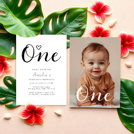 Modernes Minimalistisches Schwarzes Foto 1. Geburt Einladung